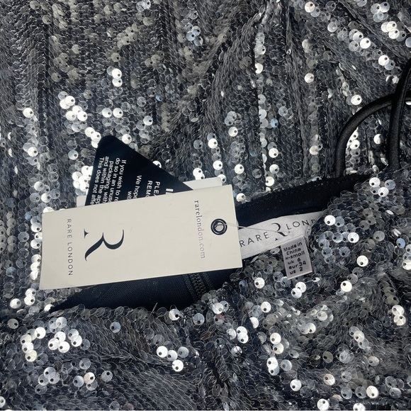 Rare London Metallic Silver Sequin Bustier Mini‎ Dress - Picture 5 of 5